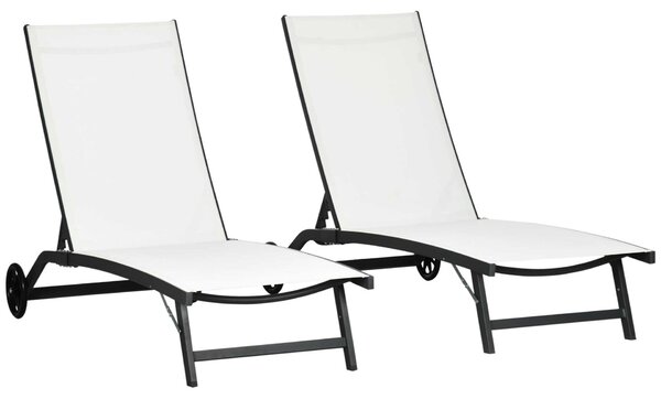 Outsunny 2 db Szolárium ágy állítható háttámlával, alumíniumból és légáteresztő textil anyagból, 66x165x102 cm, krém színű
