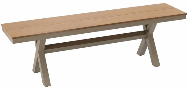 Alumínium kerti pad fa hatású ülőfelülettel, max. 200 kg, 150x36x47 cm, időjárásálló, bézs