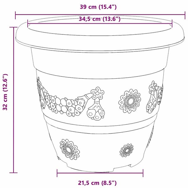 VidaXL Kerek Virágcserép 24 pcs Tégla Vörös Ø 39 x 32 cm Műanyag