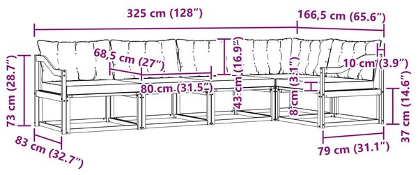 VidaXL Kültéri kanapé szett párnával 5 pcs Fehér és Fekete