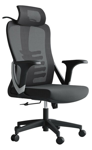 Ergonomikus irodai szék, Invincio, Nicolle-H, hálós háttámla, állítható magasság, állítható fejtámla, deréktámasz, párnázott ülés, fix V-karfa, 330 mm PP talp, fekete