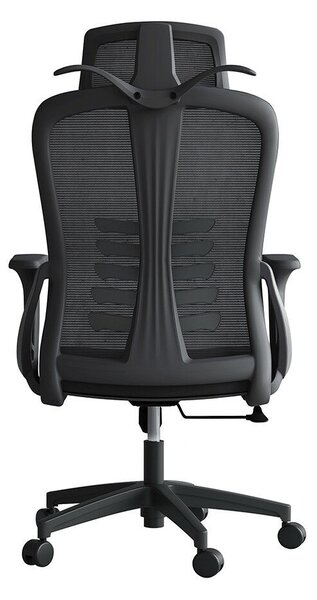 Ergonomikus irodai szék, Invincio, Nicolle-H, hálós háttámla, állítható magasság, állítható fejtámla, deréktámasz, párnázott ülés, fix V-karfa, 330 mm PP talp, fekete