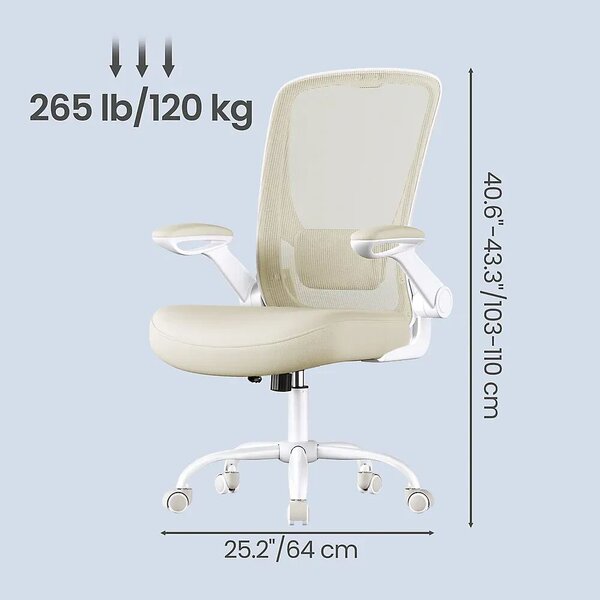 Songmics irodai szék tanuláshoz, hálós textil kárpitozás, H103-110 cm, ideális irodába/tanuláshoz/otthoni irodába, hintamechanizmus, állítható magasság, stabil görgős talp, állítható deréktám