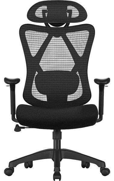 Songmics ergonomikus irodai szék, hálós szövet anyag, H114-124 cm, ideális irodába/otthoni irodába/tanulószobába, állítható fejtámla a fej/nyak megtámasztására, deréktámasz, légáteresztő háló