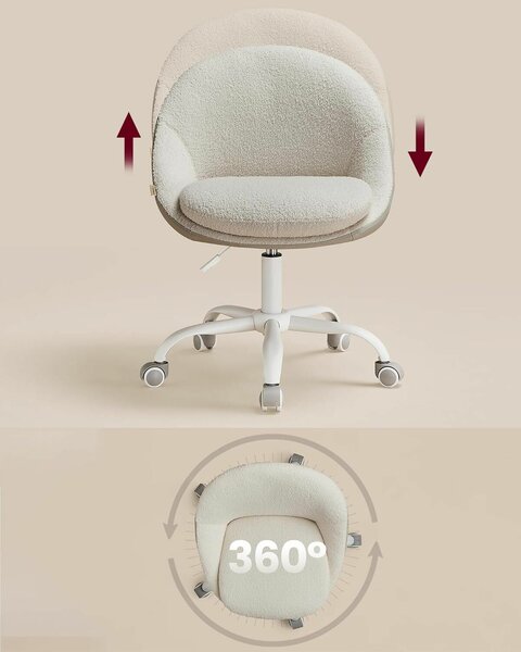 Songmics irodai szék, ideális otthoni irodába, sherpa/plüss textil kárpitozás, H83.3-93.3 cm, állítható magasság, stabil görgős talp, ívelt háttámla, kényelmes párnázott ülés, ergonomikus, mo