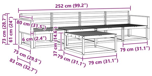 VidaXL Kültéri kanapé szett 5 pcs Természetes Tömör Akácfa