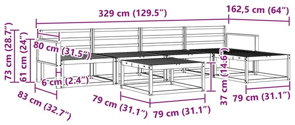 VidaXL Kültéri kanapé szett 6 pcs Természetes Tömör Akácfa