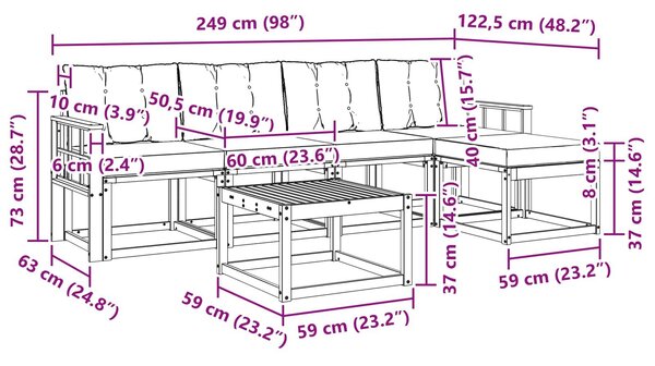 VidaXL Kültéri kanapé szett párnával 6 pcs Fehér és Fekete