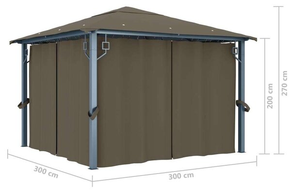 VidaXL Alumínium Pavilon - 3x3m - Függönyökkel és LED Fényfüzérrel