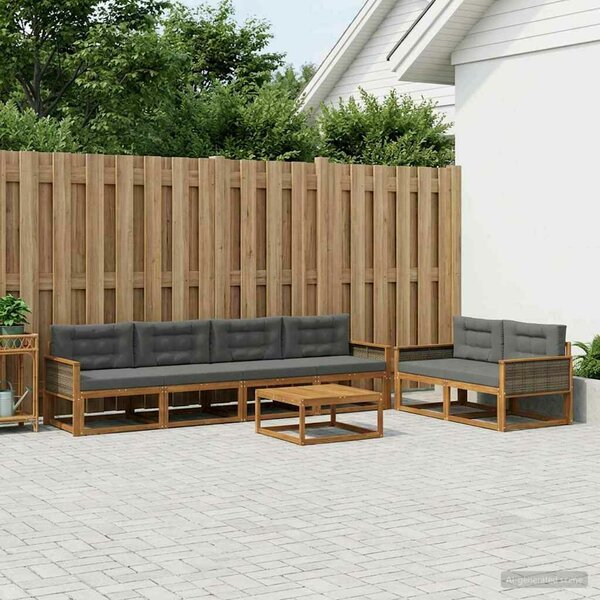 VidaXL Kültéri kanapé szett 7 pcs Természetes és antracit