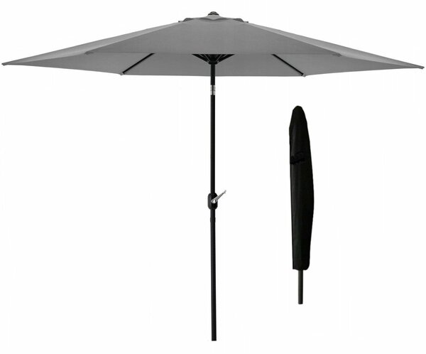 Kerti napernyő, dőlésállítóval és huzattal, 300 cm, szürke