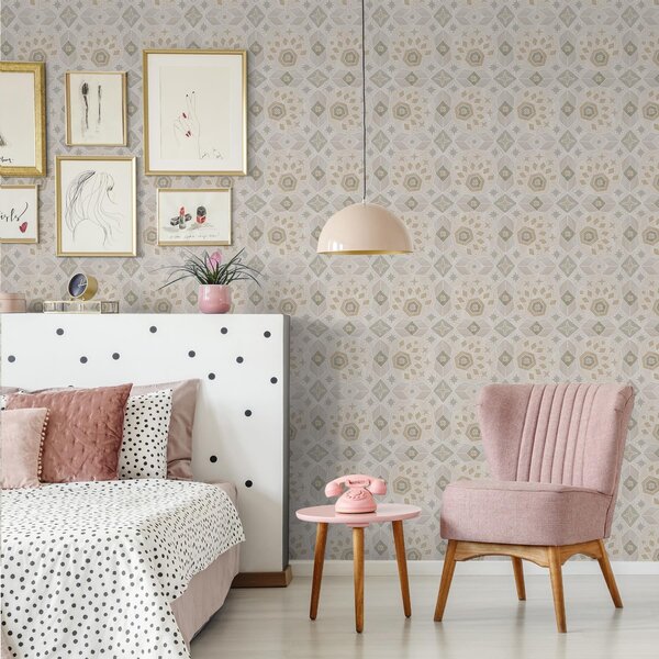 Tapéta Geometrikus mozaikminta meleg bézs színekben, Absztrakt tapétá, a00606 : Uwalls.hu