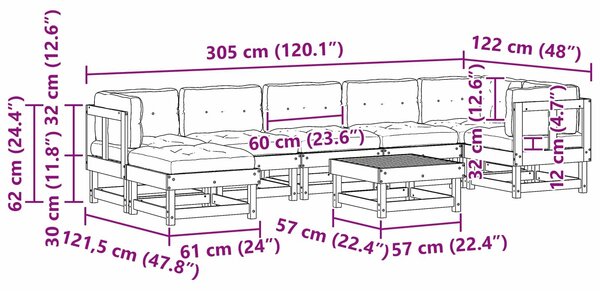 VidaXL Kerti lounge szett ARAKIL 8 pcs Viaszbarna Tömör Fenyőfa
