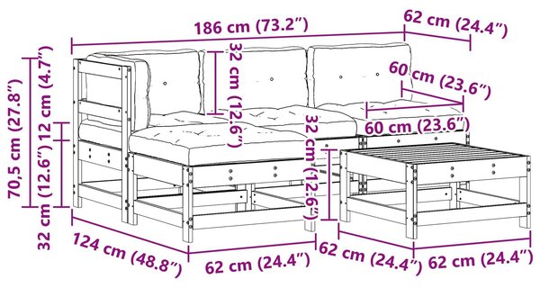 VidaXL Kerti lounge szett 5 pcs Viaszbarna Tömör Fenyőfa