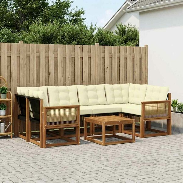VidaXL Kültéri kanapé szett párnával 7 pcs Természetes és krémszínű