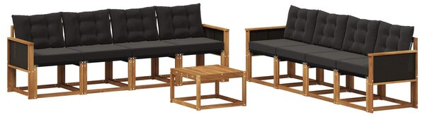 VidaXL Kültéri kanapé szett párnával 9 pcs Természetes és Fekete