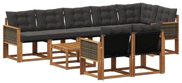 VidaXL Kültéri kanapé szett párnával 9 pcs Természetes és Fekete