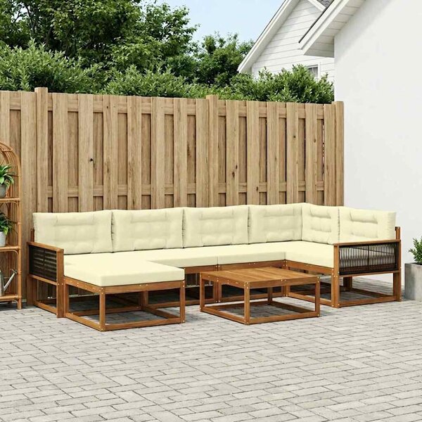 VidaXL Kültéri kanapé szett párnával 7 pcs Természetes és krémszínű