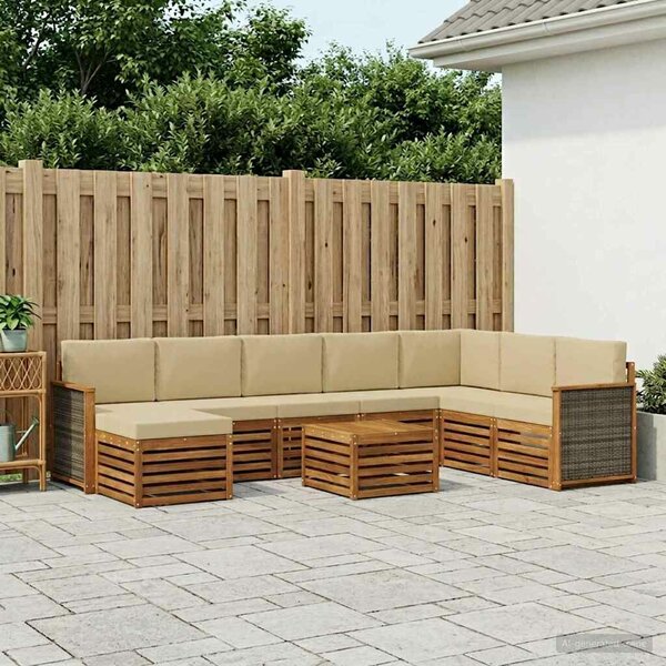 VidaXL Kültéri kanapé szett párnával 7 pcs Természetes