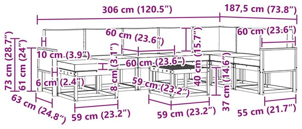 VidaXL Kültéri kanapé szett párnával 9 pcs Természetes és krémszínű