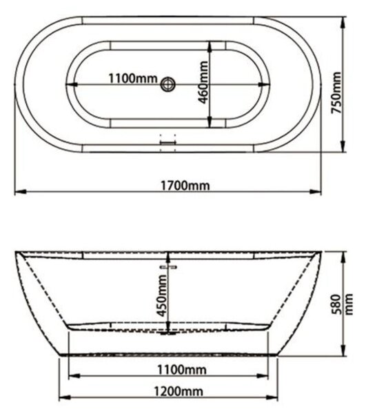 Welland Luxury-Line M-211 szabadonálló kád - 170 x 75 cm