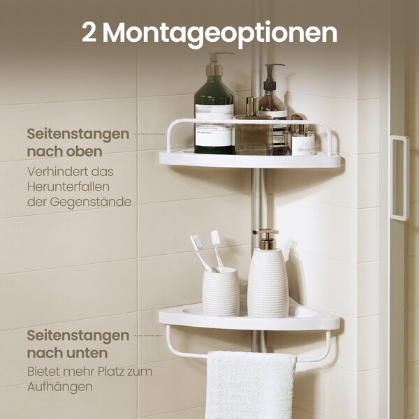 SONGMICS 4 szintet teleszkópos zuhanypolc, állítható magasság (95-300 cm), rozsdamentes acél, fehér
