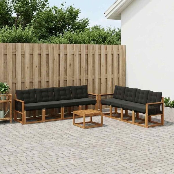 VidaXL Kültéri kanapé szett párnával 9 pcs Természetes és Fekete