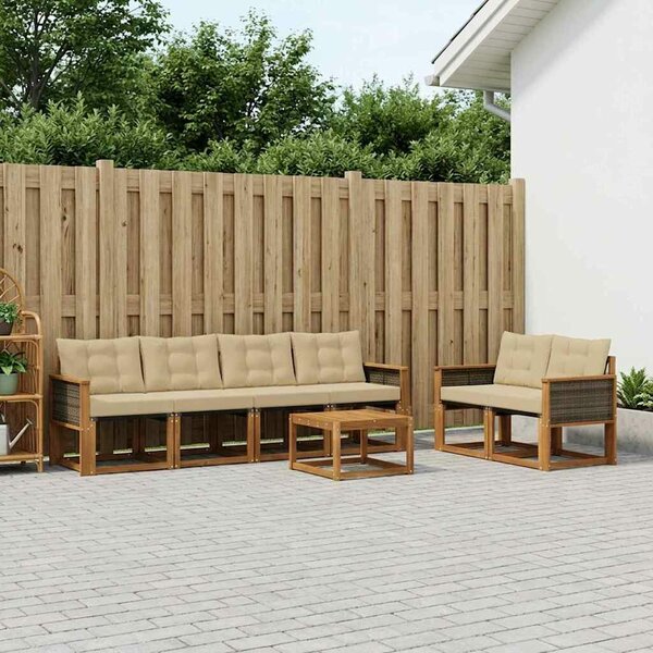 VidaXL Kültéri kanapé szett párnával 7 pcs Természetes és bézs