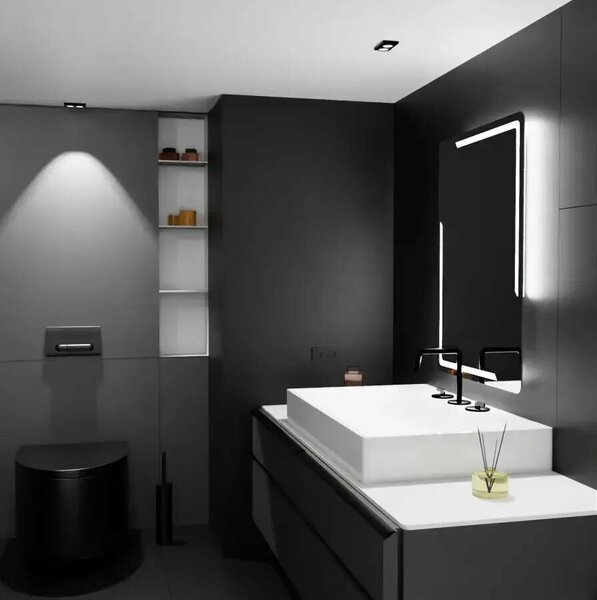 Téglalap alakú LED Tükör, 60x80cm, MotionGlow Marcello, Páramentesítő Rendszer, Óra és Hőmérő, Szabályozható Fényerő
