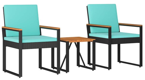 VidaXL Kültéri Bútor Szett párnával 3 pcs Fekete és Türkiz polirattan