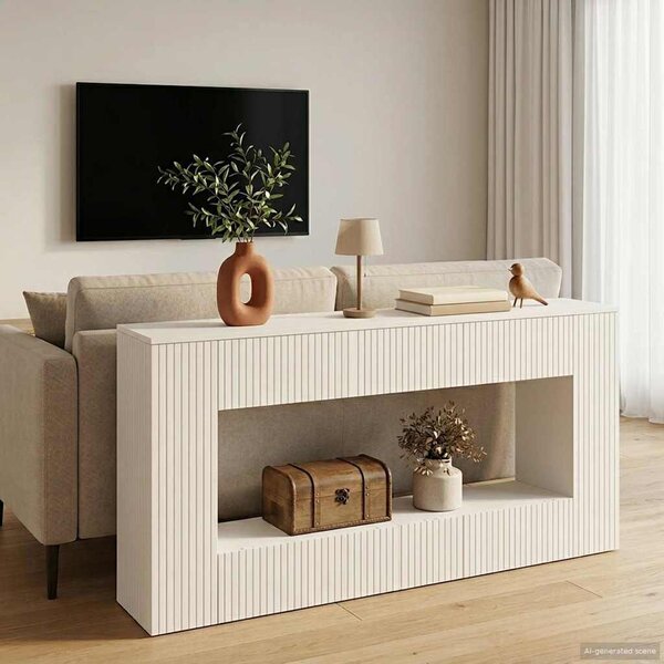 VidaXL Konzolasztal Csíkos Fehér 155 x 29 x 74 cm Mérnöki fa