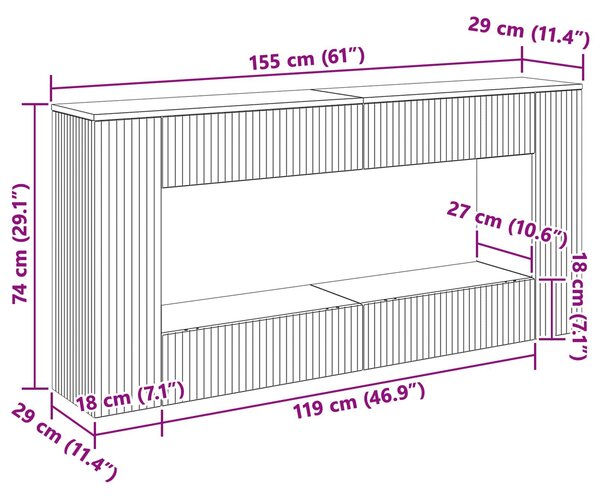 VidaXL Konzolasztal Csíkos Fehér 155 x 29 x 74 cm Mérnöki fa