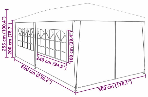 VidaXL Partysátor 600 x 300 x 255 cm PE és acél, Piros