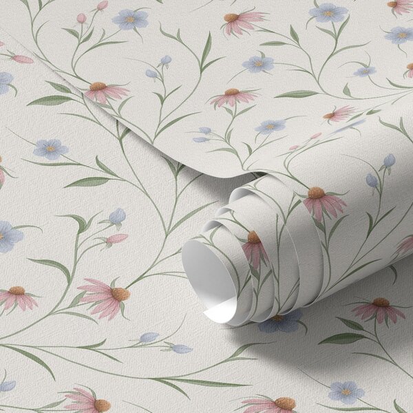 Tapéta Krémszínű háttér előtt mezei margaréták és echinacea, könnyedség, Virágok és növények tapétá, a00614 : Uwalls.hu