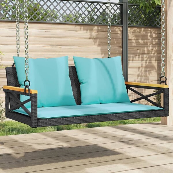 VidaXL fekete polyrattan hintapad párnákkal 109 x 62 x 40 cm