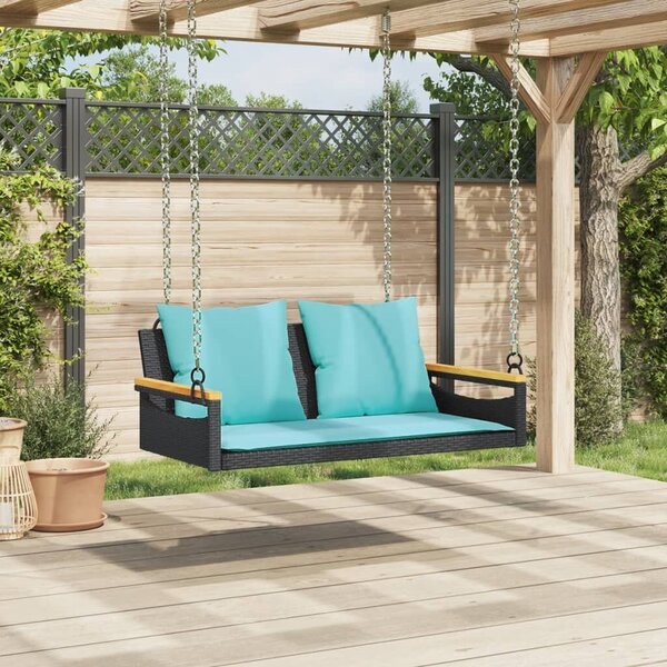 VidaXL fekete polyrattan hintapad párnákkal 109 x 62 x 40 cm
