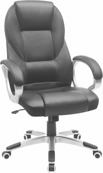 Ergonomikus irodai szék, állítható magasságú, hintafunkcióval, műbőr kárpitozással, 54x50x122 cm, fekete