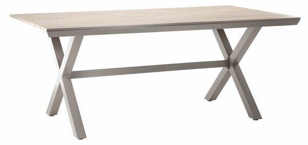 Kerti asztal, alumínium váz, fahatású polywood asztallap, 180x100x75 cm, bézs