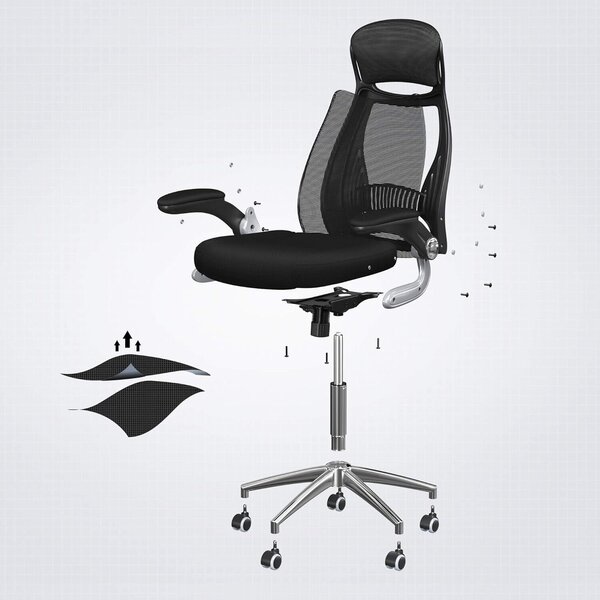 Ergonomikus irodai szék fejtámlával és felhajtható karfákkal, hálós háttámla, max. 120 kg, 68x116-126 cm, fekete