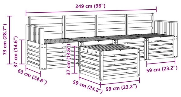 VidaXL Kültéri kanapé szett 5 pcs Fehér Tömör Akácfa