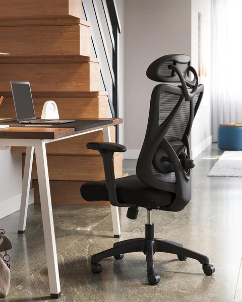 Ergonomikus állítható irodai szék deréktámasszal és fejtámlával, max. 120 kg, 70x70x125 cm, fekete