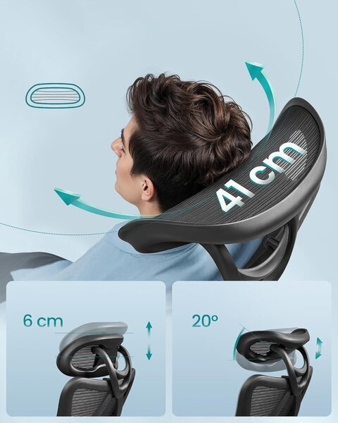 Ergonomikus állítható irodai szék deréktámasszal és fejtámlával, max. 120 kg, 70x70x125 cm, fekete