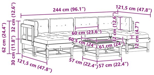 VidaXL Kerti lounge szett 7 pcs Viaszbarna Tömör Fenyőfa