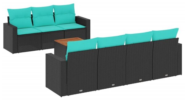 VidaXL 8 részes fekete polyrattan kerti ülőgarnitúra párnával