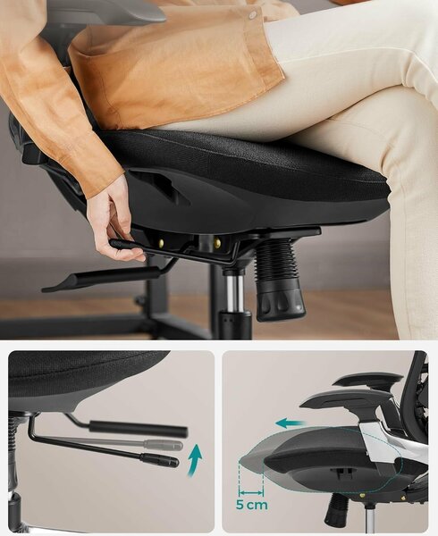 Ergonomikus, állítható irodai szék fejtámlával és deréktámasszal, 135°-os dönthetőség, max. 150 kg, 70x70x125 cm, fekete