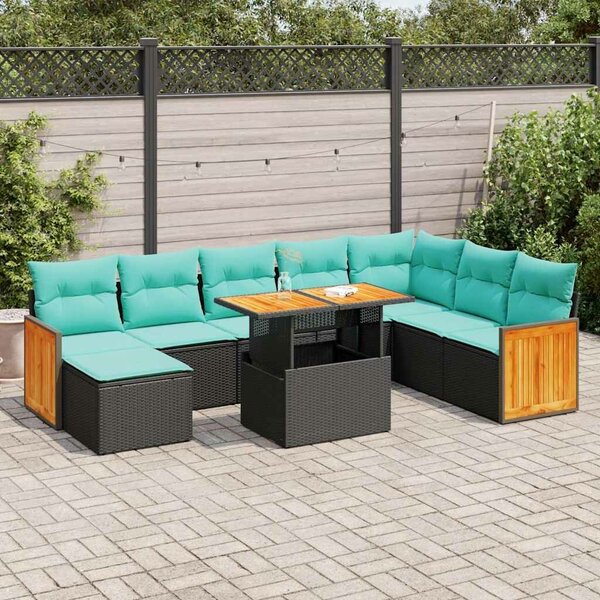 VidaXL 11 részes fekete polyrattan akácfa kerti ülőgarnitúra párnákkal