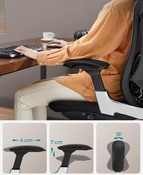 Ergonomikus, állítható irodai szék fejtámlával és deréktámasszal, 135°-os dönthetőség, max. 150 kg, 70x70x125 cm, fekete