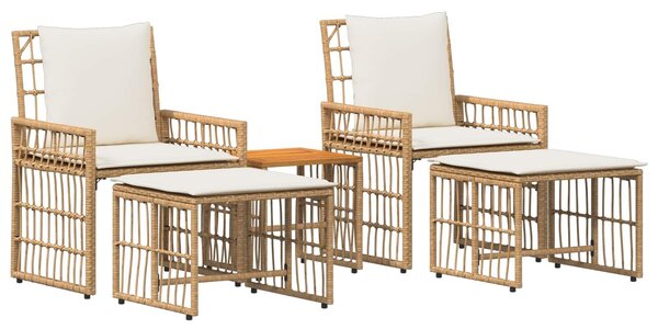 VidaXL Kültéri Bútor Szett 5 pcs Természetes és Krémszínű Fehér