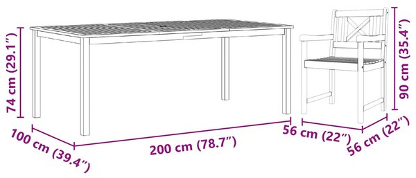VidaXL Kert étkező szett 9 pcs Barna Tömör Akácfa
