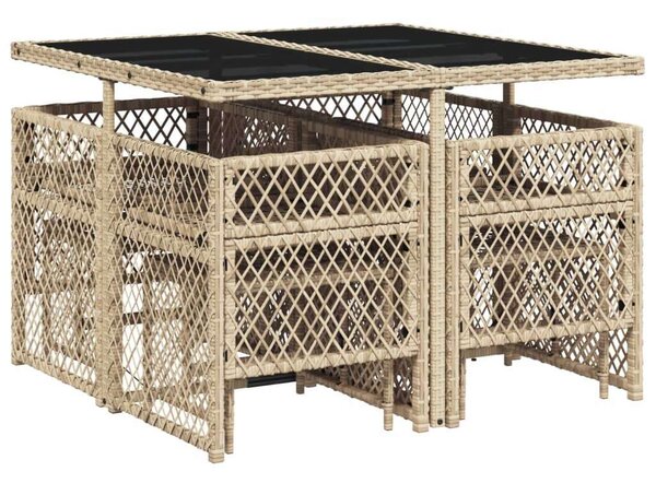 Polyrattan Kerti Étkezőgarnitúra - 9 részes - Bézs
